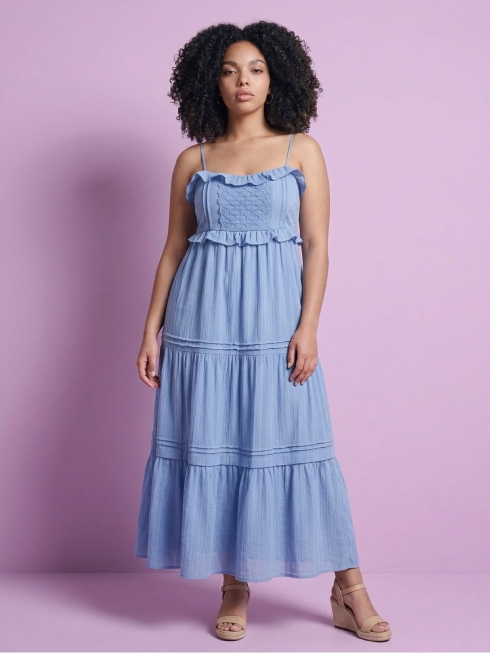 Macy's Powder Blue Smocked Ruffle Tiered Maxi Dress